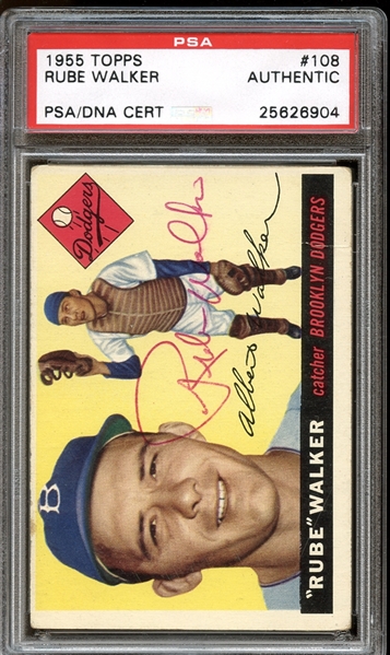 1955 Topps #108 Rube Walker Autographed PSA/DNA AUTHENTIC