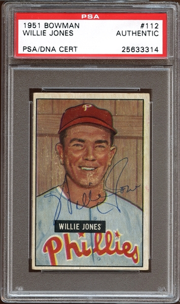 1951 Bowman #112 Willie Jones Autographed PSA/DNA AUTHENTIC