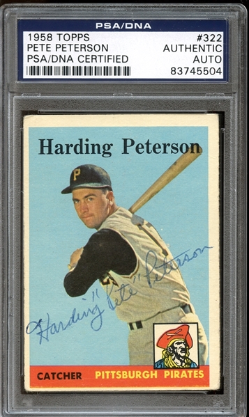 1958 Topps #322 Harding Pete Peterson Autographed PSA/DNA AUTHENTIC