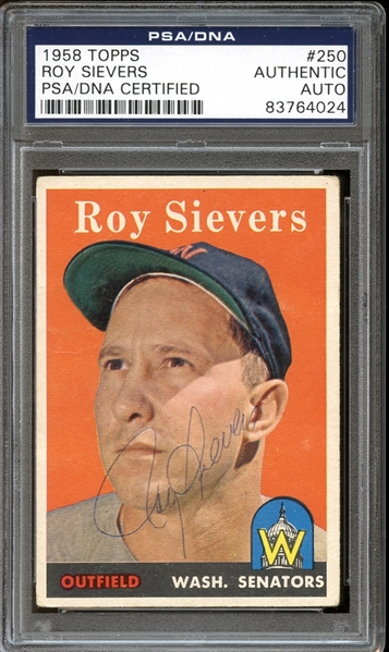 1958 Topps #250 Roy Sievers Autographed PSA/DNA AUTHENTIC