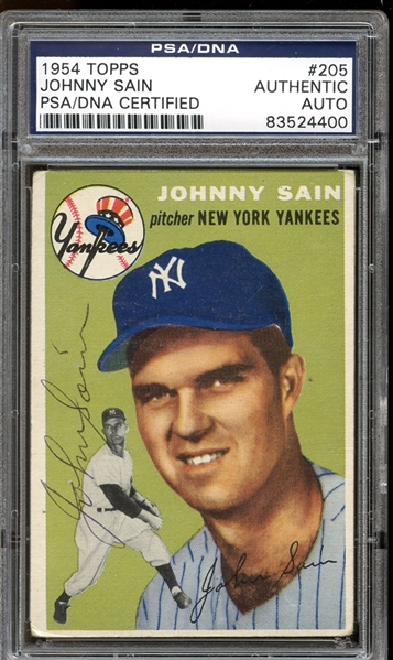1954 Topps #205 Johnny Sain Autographed PSA/DNA AUTHENTIC