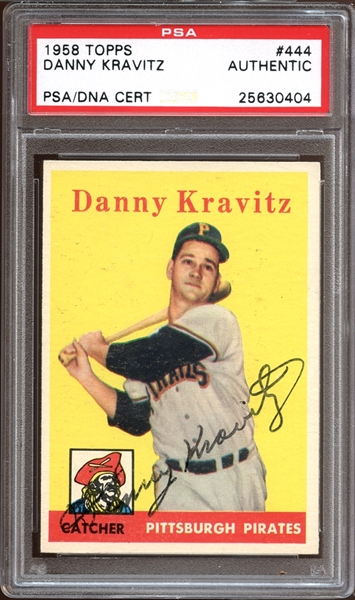 1958 Topps #444 Danny Kravitz Autographed PSA/DNA AUTHENTIC