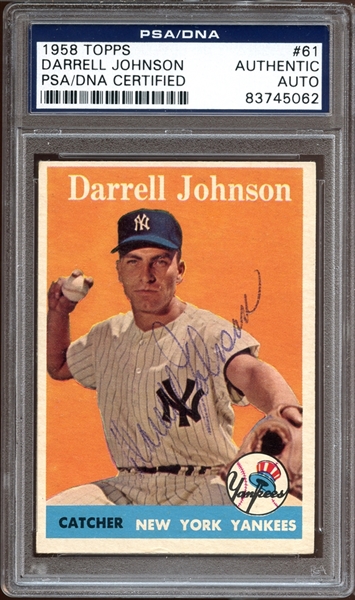 1958 Topps #61 Darrell Johnson Autographed PSA/DNA AUTHENTIC