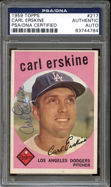 1959 Topps #217 Carl Erskine Autographed PSA/DNA AUTHENTIC