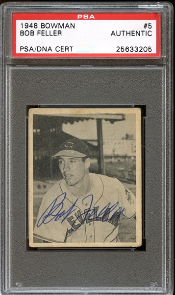 1948 Bowman #5 Bob Feller Autographed PSA/DNA AUTHENTIC