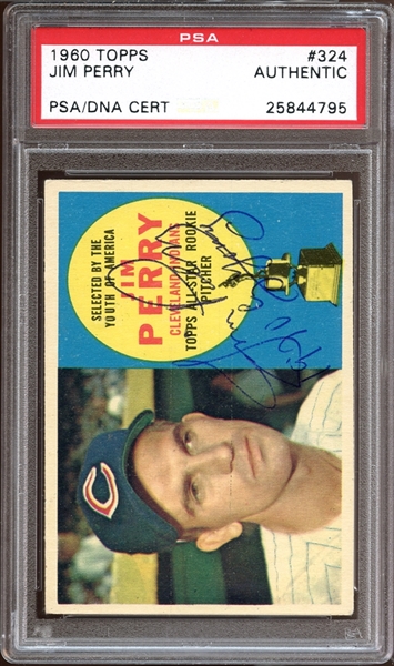 1960 Topps #324 Jim Perry Autographed PSA/DNA AUTHENTIC
