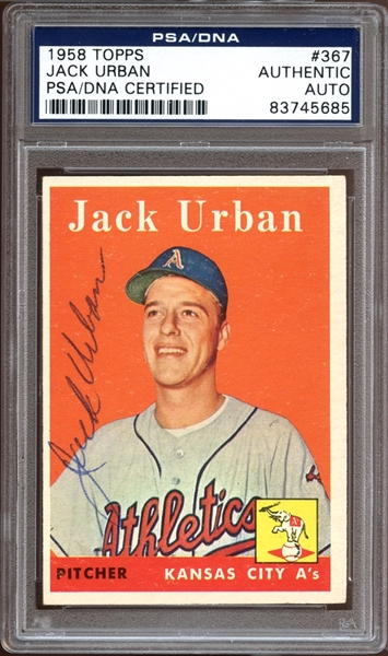 1958 Topps #367 Jack Urban Autographed PSA/DNA AUTHENTIC