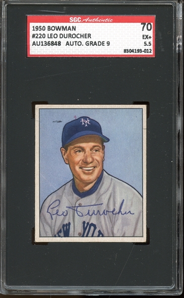 1950 Bowman #220 Leo Durocher Autographed SGC AUTHENTIC 70 EX+ 5.5