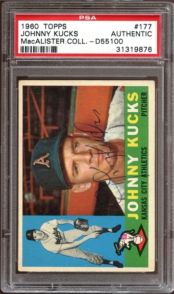 1960 Topps #177 Johnny Kucks Autographed PSA/DNA AUTHENTIC