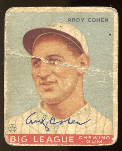 1933 Goudey #52 Andy Cohen Autographed JSA AUTHENTICATED