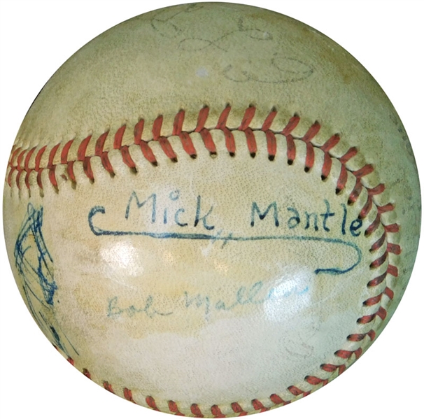 Incredible 1949 "Mick" Mantle Signed Official K.O.M. League Baseball PSA/DNA, JSA