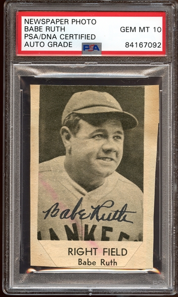 Babe Ruth Signed Newspaper Photo PSA/DNA AUTO GRADE GEM MINT 10