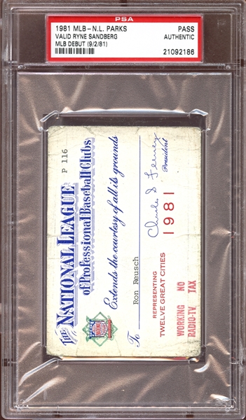1981 MLB National League Parks Pass PSA AUTHENTIC