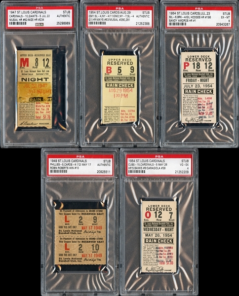 1940s-1950s St. Louis Cardinals Prominent Ticket Stub Collection of (5)