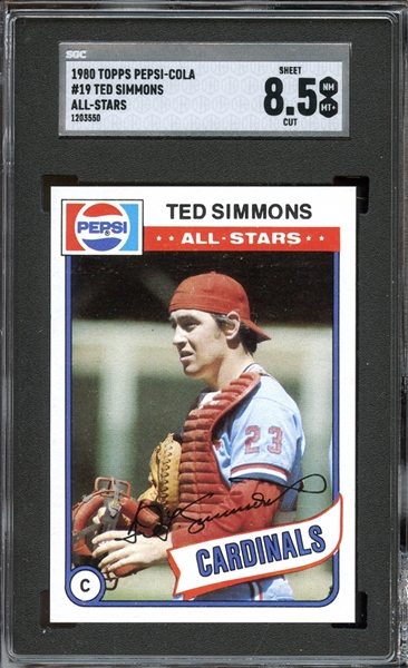 1980 Topps Pepsi-Cola #19 Ted Simmons SGC 8.5 NM-MT+