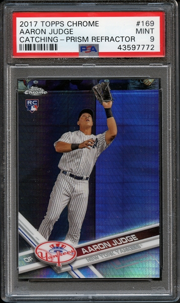 2017 Topps Chrome #169 Aaron Judge Catching Prism Refractor PSA 9 MINT