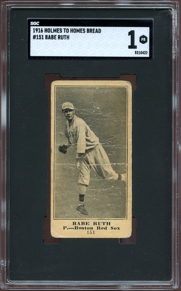 Lot Detail Exceedingly Rare 1916 Holmes To Homes 151 Babe Ruth Sgc 1 Pr Fresh To The Hobby