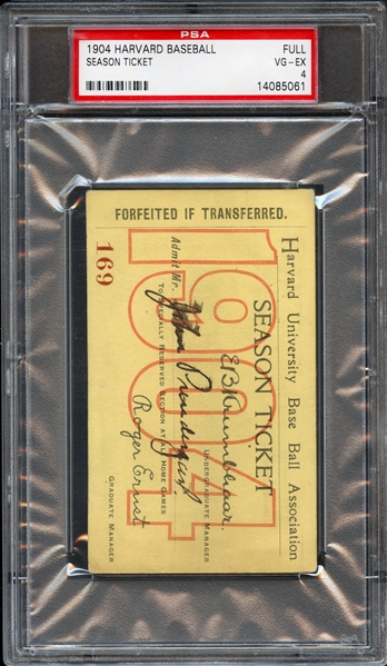 1904 Harvard Baseball Season Ticket Full PSA 4 VG-EX