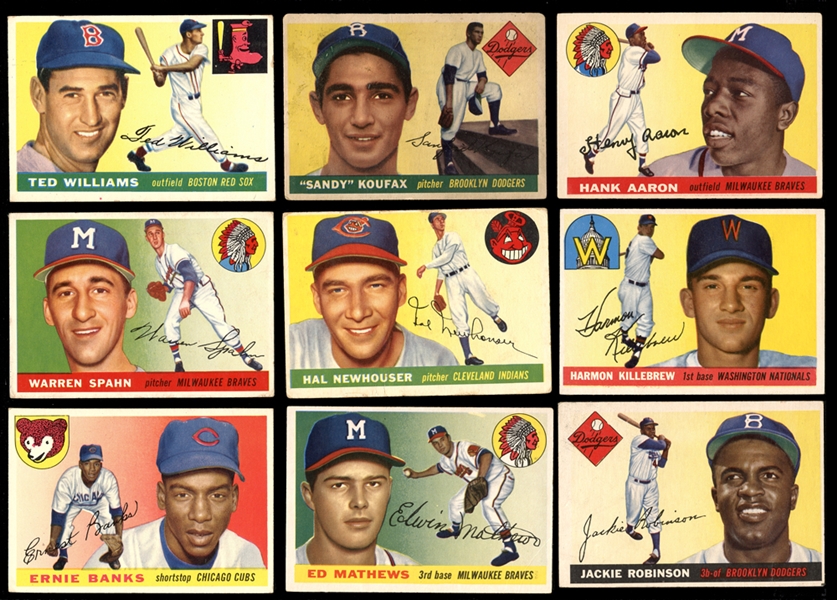 1955 Topps Baseball Partial Set (106/206) with HOFers and Koufax RC