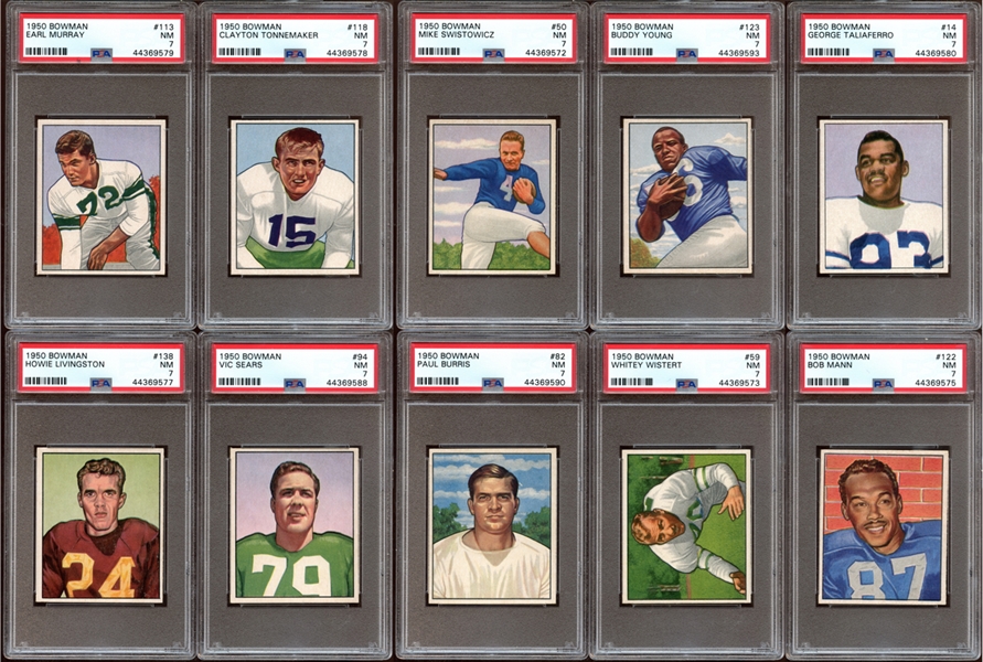 1950 Bowman Football Group of (10) All PSA 7 NM