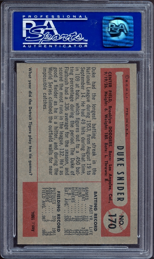 Duke Snider 1954 Bowman #170 Brooklyn Dodgers PR