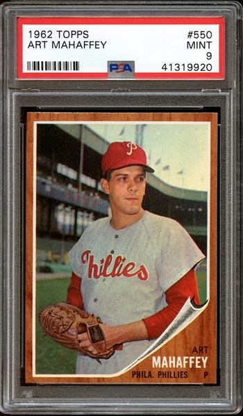 1962 Topps #550 Art Mahaffey PSA 9 MINT