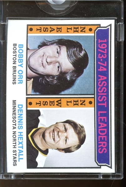 1973 Topps Hockey Full Color Proof Card of Bobby Orr Assist Leaders from the Topps Vault