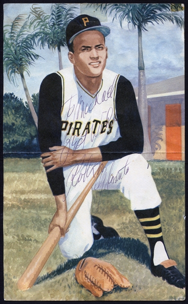 Exceptional Roberto Clemente Signed Drawing-Photo