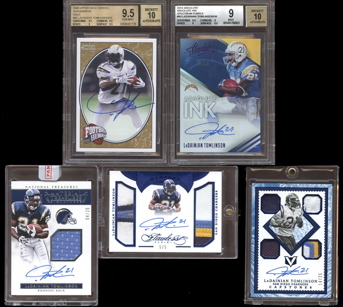 LaDainian Tomlinson Autographed Card Group of (5) with (2) BAS 10