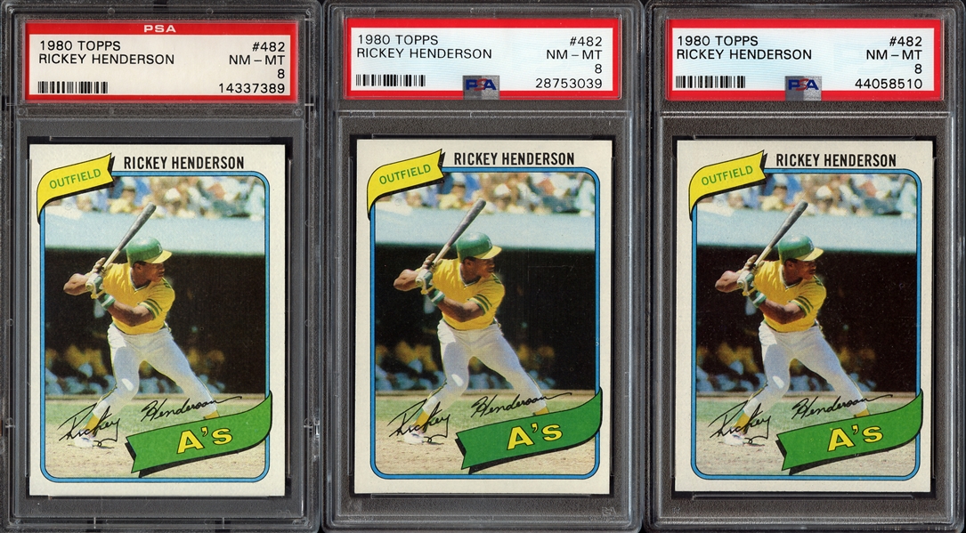 1980 Topps #482 Rickey Henderson Group of (3) All PSA 8 NM/MT