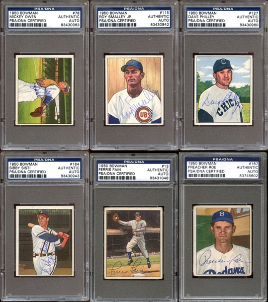 1950 Bowman Baseball Autographed Card Group of (24) All PSA Authenticated