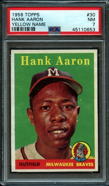 1958 Topps #30 Hank Aaron Yellow Name PSA 7 NM