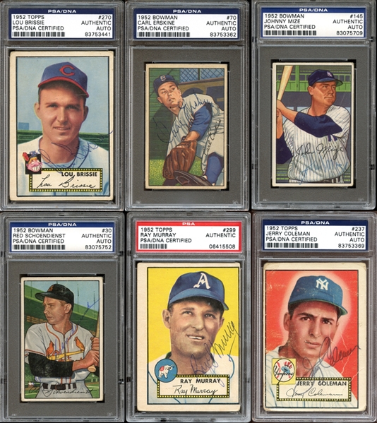 1952 Topps and Bowman Baseball Autographed Card Group of (38) All PSA/DNA of SGC Authenticated