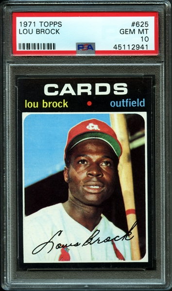 1971 Topps #625 Lou Brock PSA 10 GEM MINT- A Recently Graded Example That Boasts As Being The Only GEM MINT 10 Example Known!