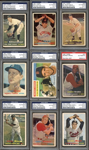 1957 Topps Baseball Autographed Card Group of (94) All PSA/DNA 