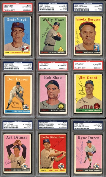 1958 Topps Baseball Autographed Card Group of (102) All PSA/DNA Authenticated