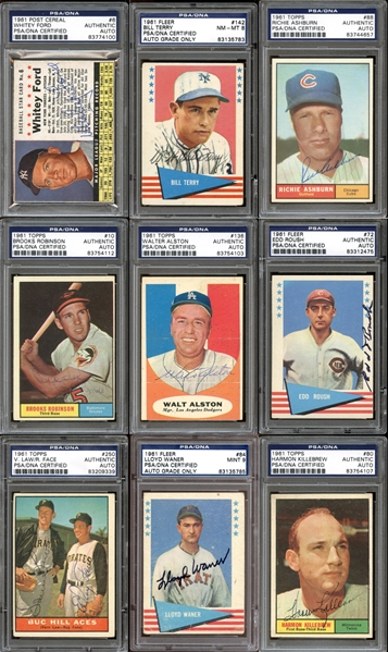1961 Topps, Post and Fleer Baseball Autographed Card Group of (67) All PSA/DNA Authenticated