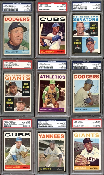 1964 Topps Baseball Autographed Card Group of (65) All PSA/DNA Authenticated