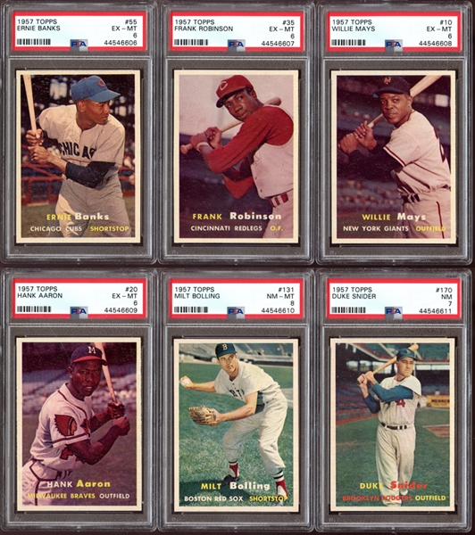 1957 Topps Baseball Star Card Group of (6) All PSA Graded-Exceptionally High-End