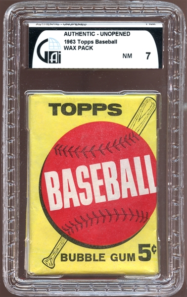 1963 Topps Baseball Unopened Wax Pack GAI 7 NM