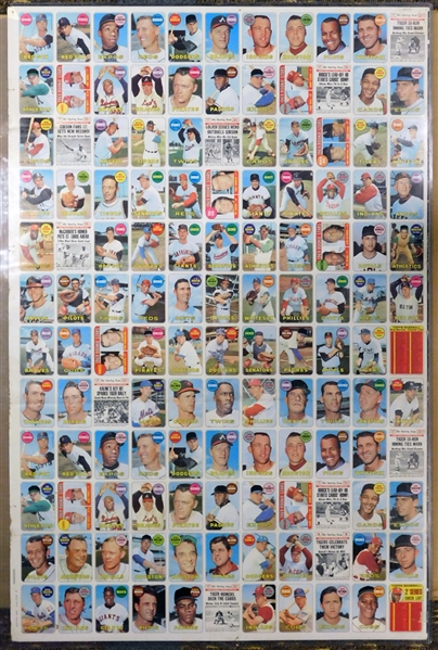 1969 Topps Baseball Uncut Sheet with Mays and Other Stars and HOFers