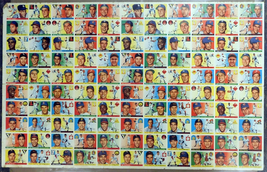 1955 Topps Baseball Uncut Sheet with (2) Spahn and (2) Irvin