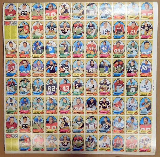 1970 Topps Football Uncut Sheet with (88) Cards Featuring O.J. Simpson Rookie