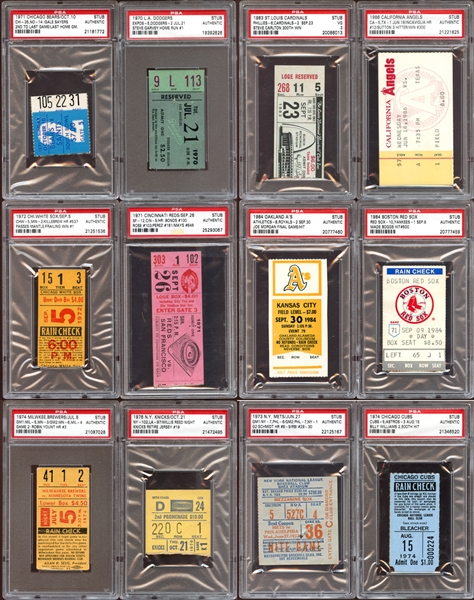 1970-2012 Baseball, Basketball, and Football Ticket and Stub Group of (38) All PSA Authenticated