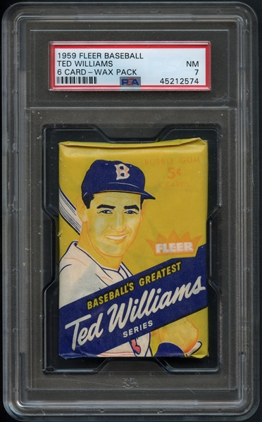 1959 Fleer Ted Williams Baseball 6 Card Unopened Pack Graded PSA 7 NM
