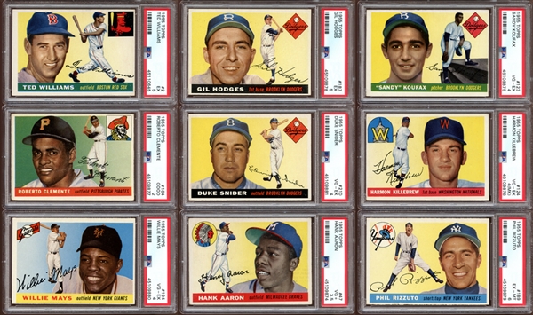1955 Topps Baseball Near Complete Set (205/206) with PSA Graded