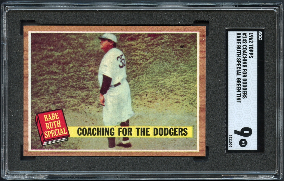 1962 Topps #142 Coaching for Dodgers Babe Ruth Special Green Tint SGC 9 MINT