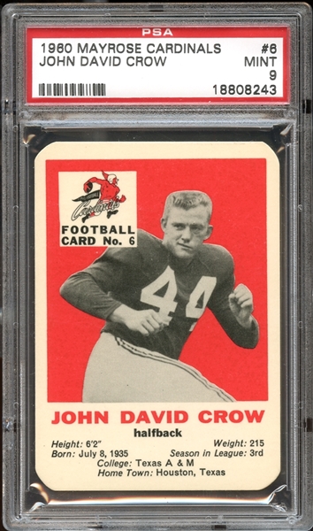 1960 Mayrose Cardinals #6 John David Crow PSA 9 MINT