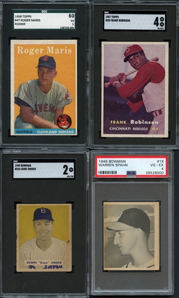 1940s & 1950s Topps & Bowman Star & HOF Rookie Card Lot of (4) All Graded