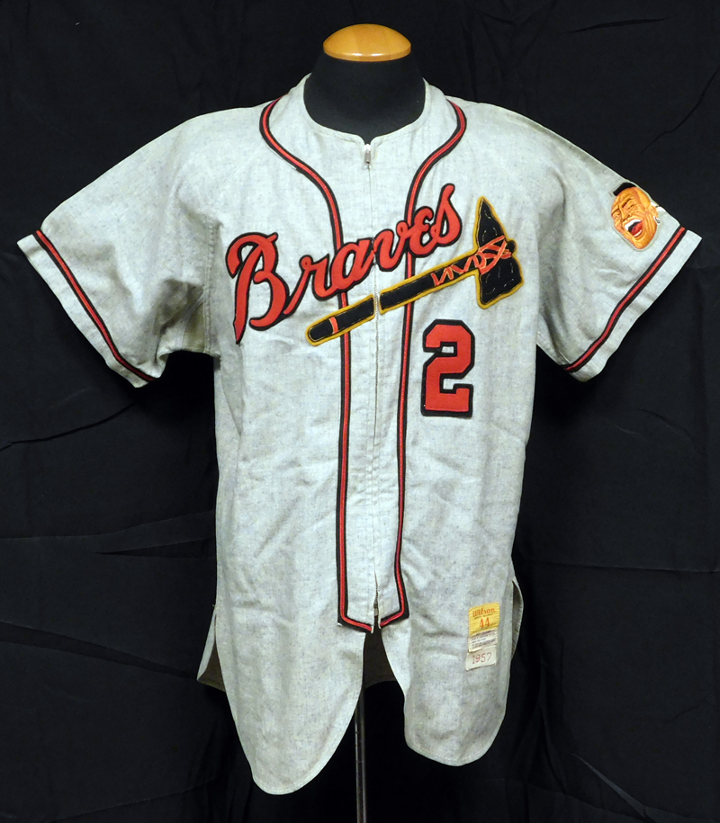 Hank Aaron Signed Milwaukee Braves Flannel Jersey. Baseball